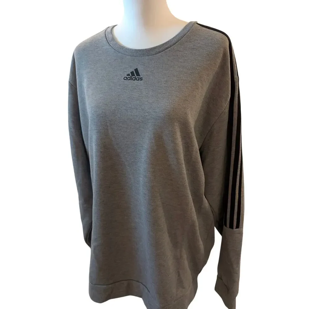 Adidas Sweatshirt Mens Gray Three Stripe Crew Neck Pullover‎ Athletic size XL
